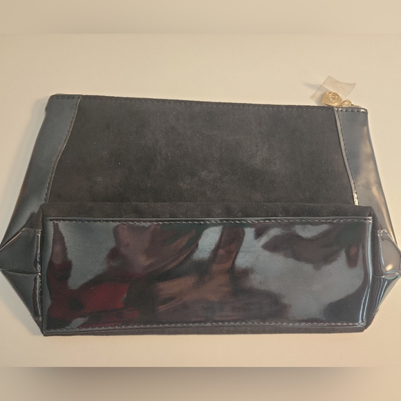 LANCOME Cosmetic Makeup Pouch Bag, Black Suede and patent leather Trousse. NEW - Picture 2 of 5